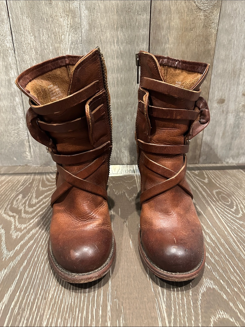 Freebird by Steven Brown Leather Ankle Booties with Wrap Straps